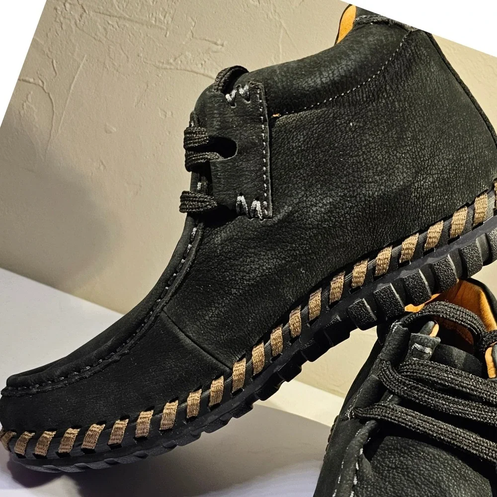Bernie Mev‎ Tampa Black Leather Whipstitch Memory Foam Chukka Boots Size 38 NEW